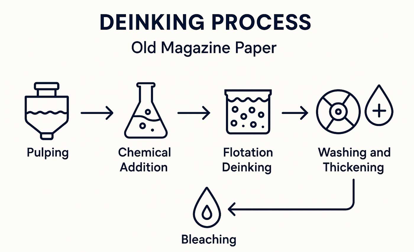 deinking process of old magazine